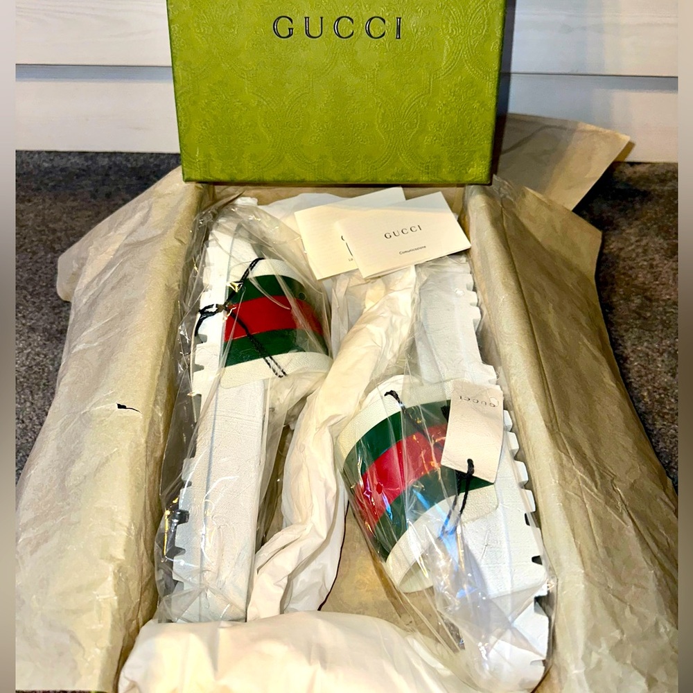 Men’s Gucci Web Sandal Slides - Great White - NWB - Sz G12/US12.5-13/UK12 - $470